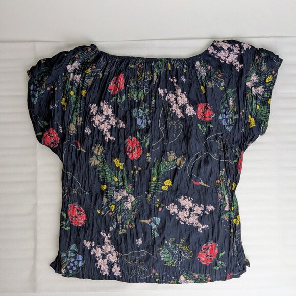 UNIQLO x INES DE LA FRESSANGE Navy Floral Crinkle Top - Picture 3 of 5